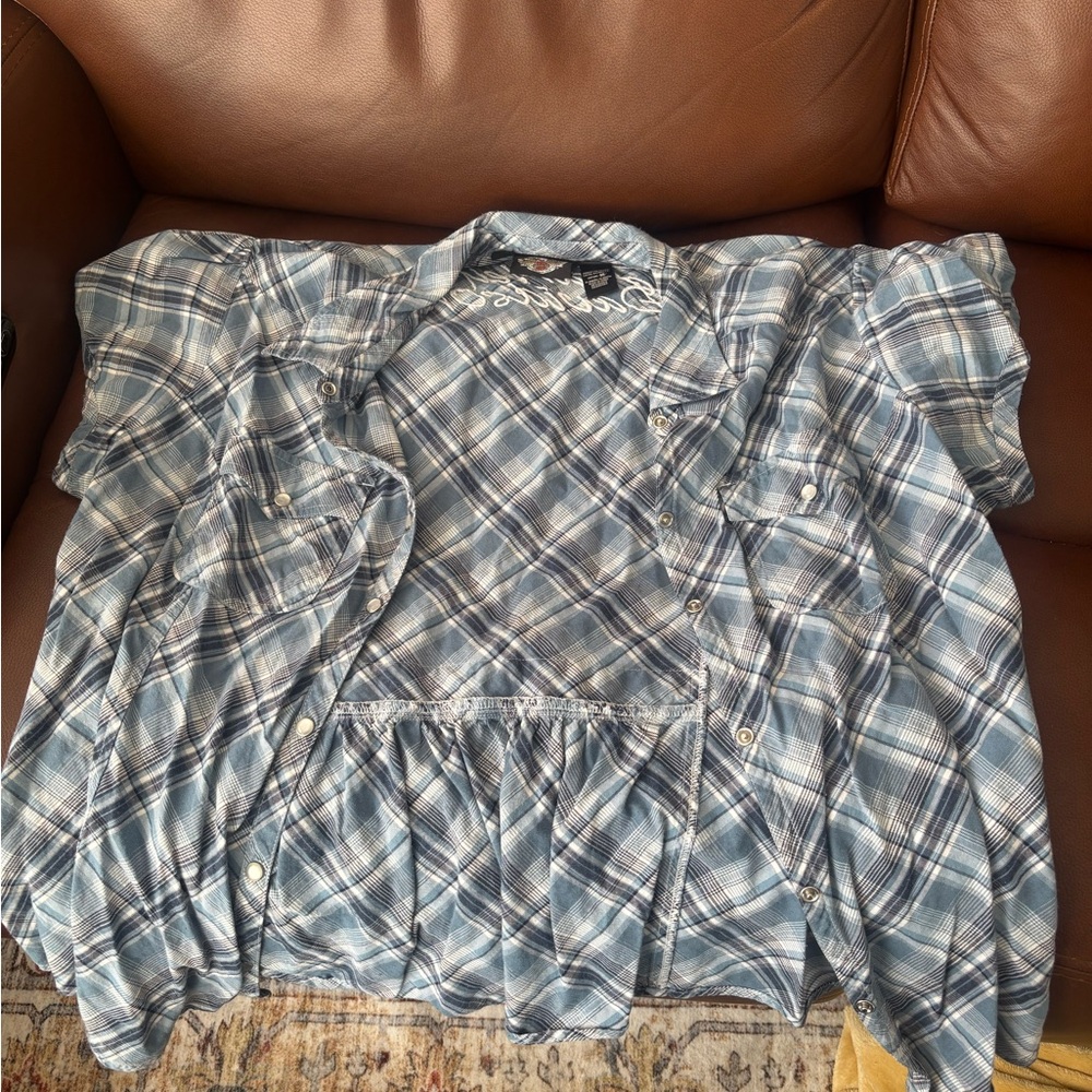 Harley-Davidson Blue Plaid Button Down Shirt